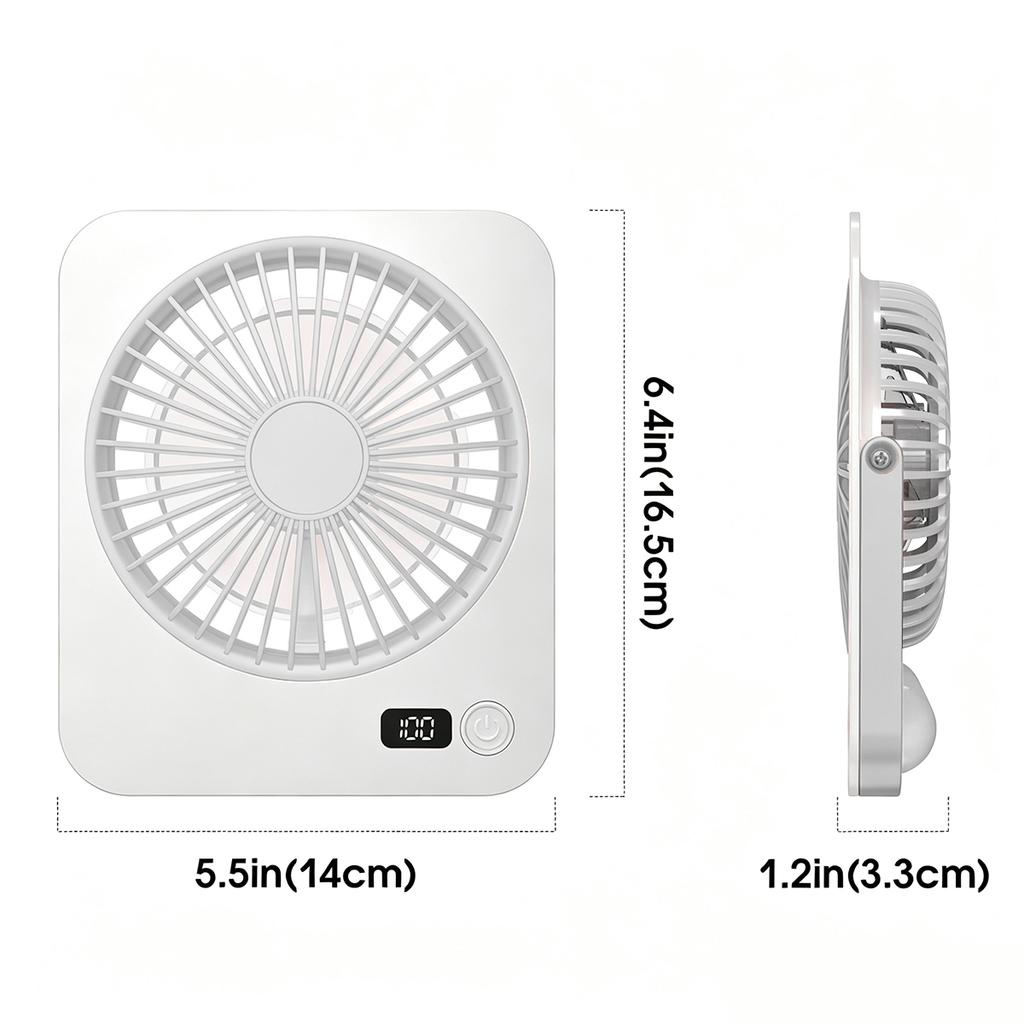 Desktop Wall Fan 1200mAh 5 Speed Digital Display USB Rechargeable Personal Cooler Strong Wind Low Noise for Home Office Dorm