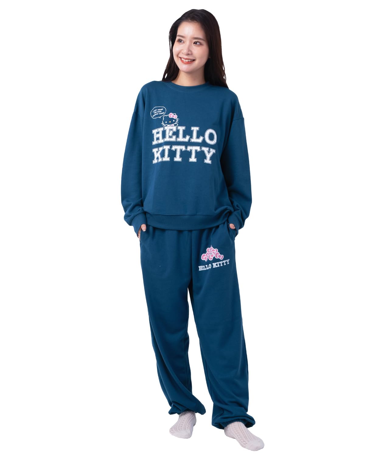 

Комплект піжами Hello Kitty Sweat Setup Long Long Top and Down Homewear [SAZAC], флісові, унісекс, жіночі, чоловічі, з рукавами, штани, (ВМС