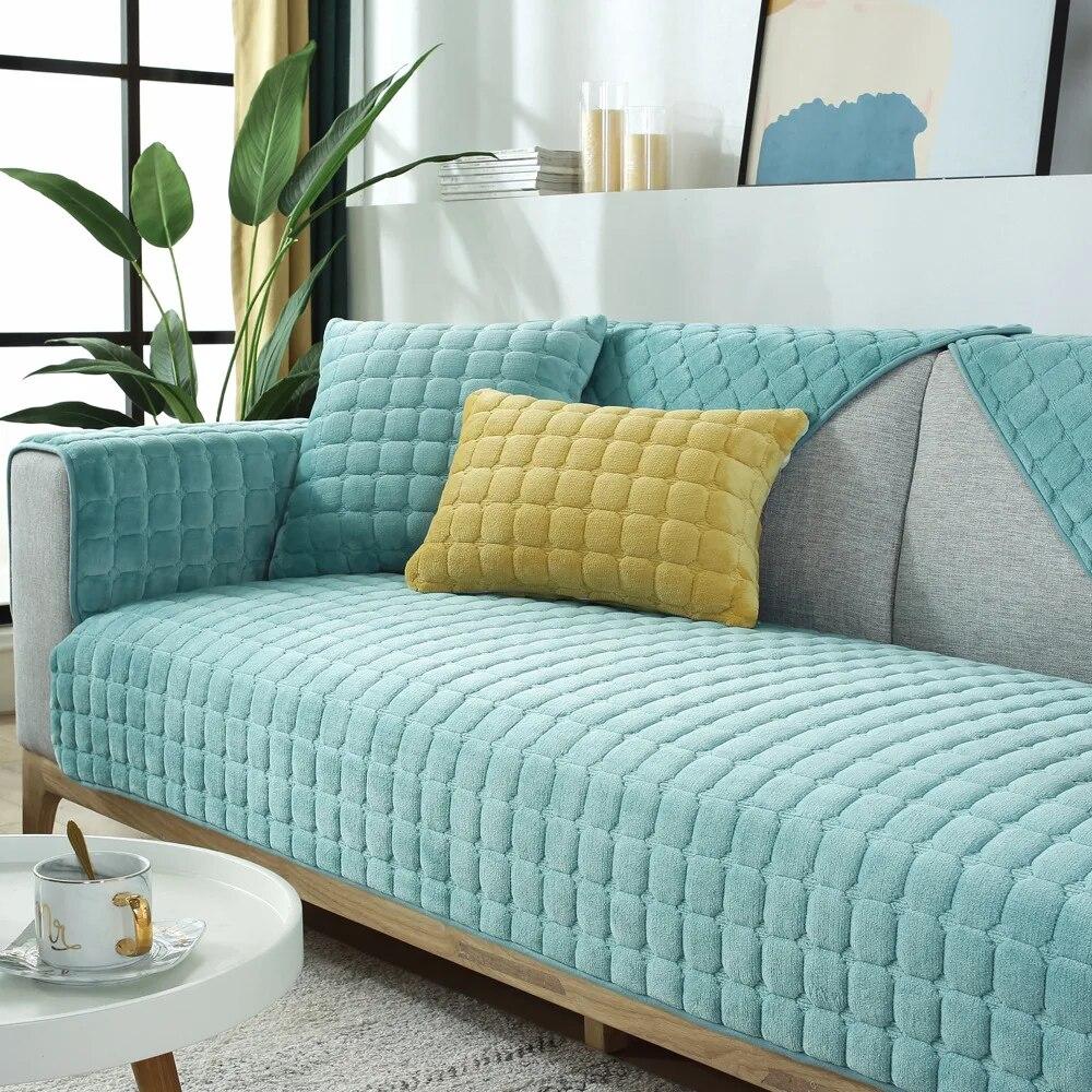 Culoare uni roșu moale îngroșa flanel prosop de canapea matlasat husă de canapea de pluș caldă Huse de canapea anti-alunecare pentru covorașul de canapea