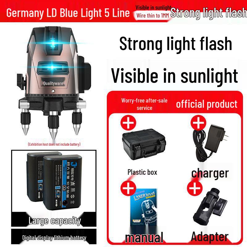 High-Precision Automatic Laser Level Tool with Green & Blue Light, 5-Line Infrared, Outdoor Use