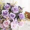 Fake Rose Bouquet Realistic Artificial Silk Roses Wedding Decoration Flowers Colorful Silk Hydrangea Flowers For Home Decoration