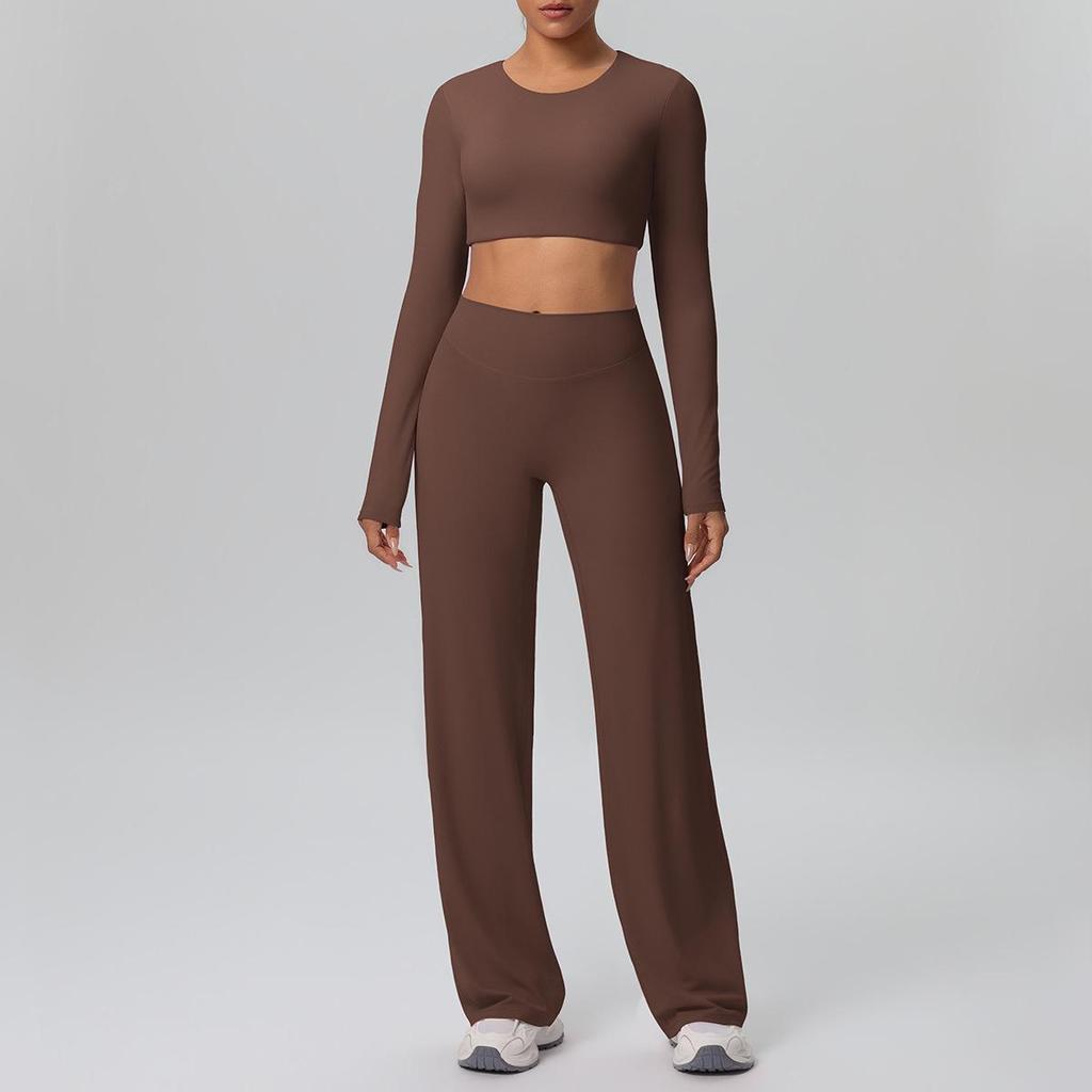Cross-New Tight Sportswear Set: Chest-Pad Top & High-Waist Wide-Leg Pants for Running, Fitness & Yoga