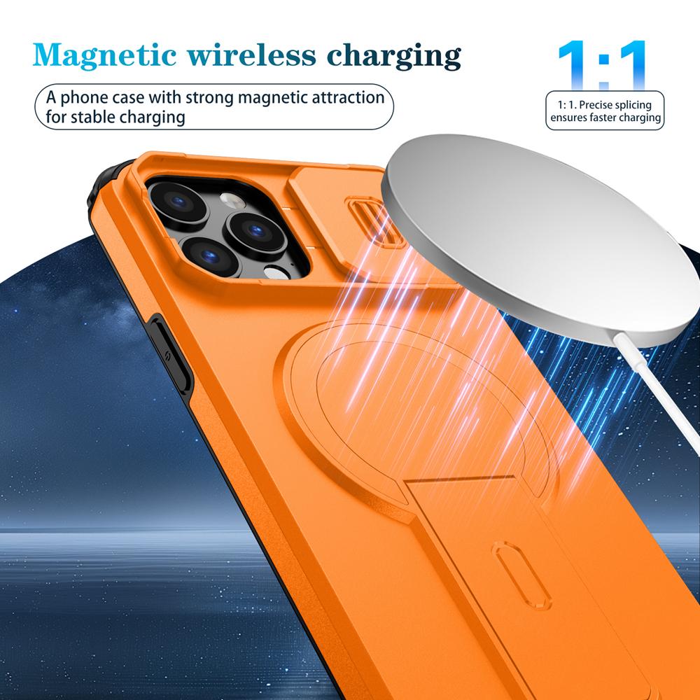 KEYSION Shockproof Magnetic Case for iPhone 11 12 Pro Max Slide Camera Lens Protect Kickstand Wireless Charging Phone Back Cover