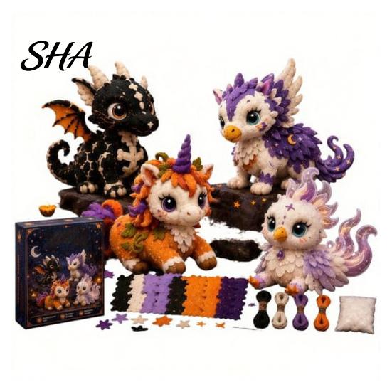 Kit da Cucito per Principianti Halloween Friends Patchwork Kit, Animale Fai da Te Crea 4 Lavori Manuali Carini Personaggi Adorabili, Artigianato per Principianti Regalo Fatto a Mano Festività