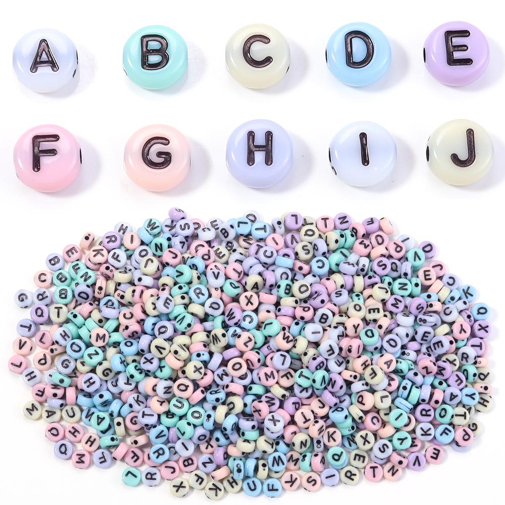 100pcs Acrylic Letter Beads Mixed Color Flat Round Alphabet Loose Spacer Beads For Jewelry Making DIY Bracelet Necklace Supplies