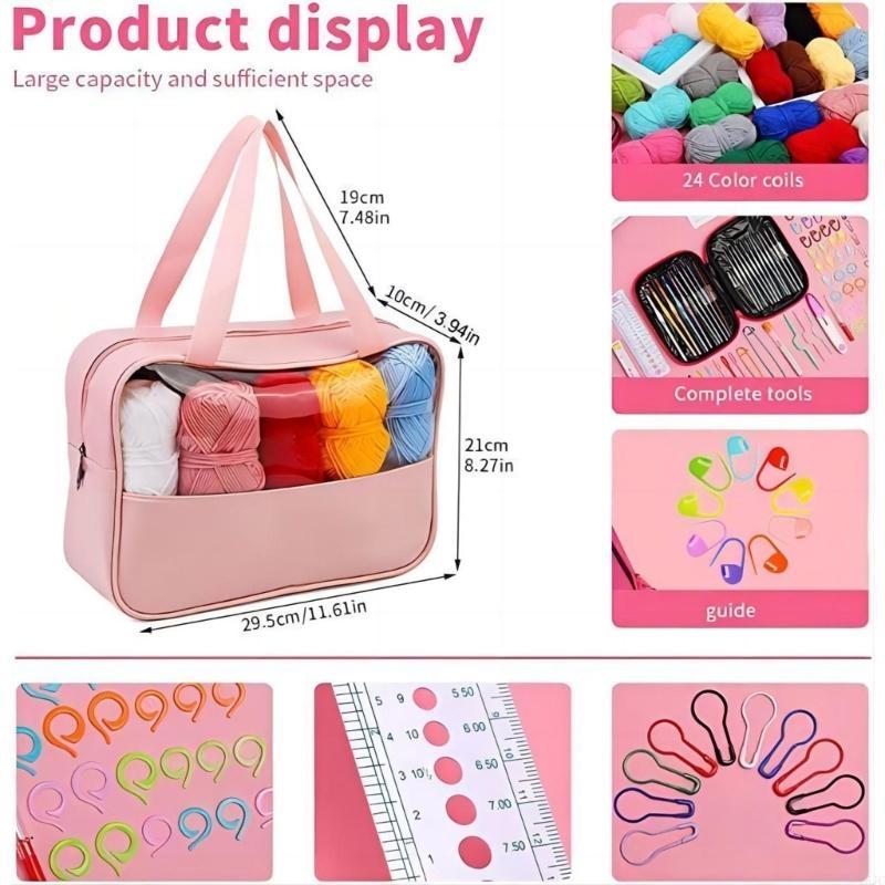 Y5JC Crochet with Yarn Set Crochet Accessories Include Ergonomic Hook Knitting Needle