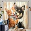 Cute Cat and Puppy Watercolor Curtain Drapes Window Treatment for Living Room Bedroom Animal Pet Illustration Home Decor