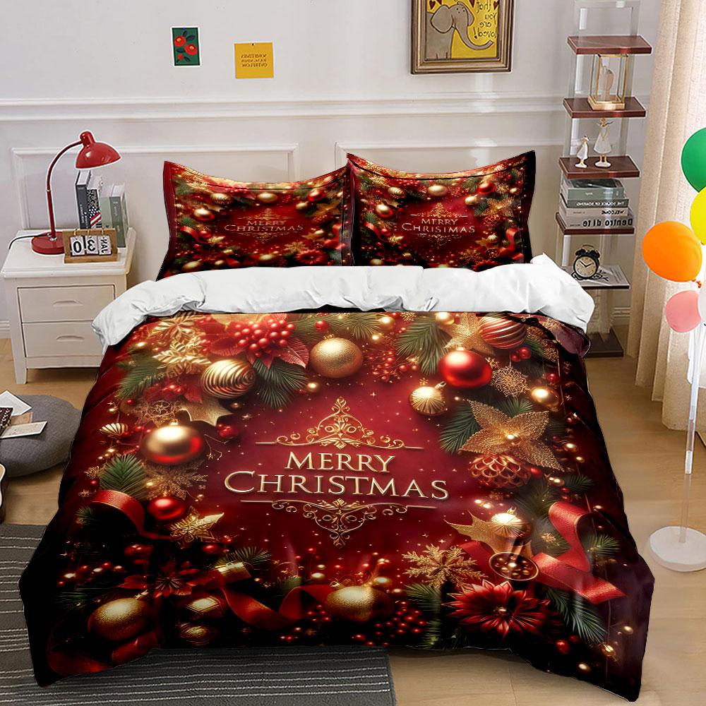 Christmas Wreath Decoration Design Bedding Duvet Cover Set Duvet Cover Pillowcases (1*Duvet Cover 2*Pillowcases, Without Duvet Insert)