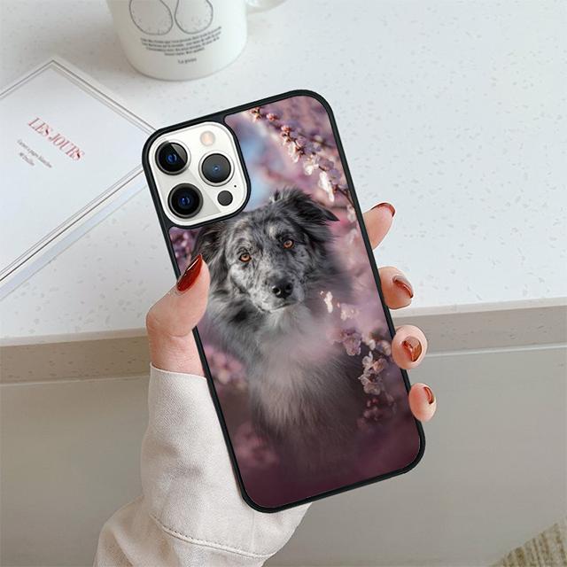 Lovely Border collie dog flower Phone Case For iPhone 17 Air 14 15 16 13 12 Cover For Apple Pro Max 6S Plus