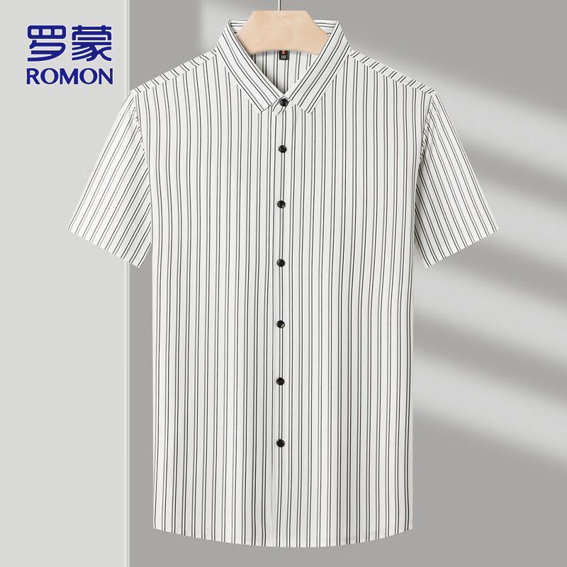 ROMON Men's Striped Ice Silk Short Sleeve Business Shirt