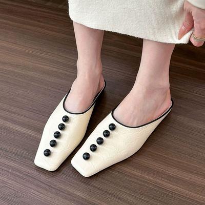 Mocassini Donna Mules Scarpe Pelle Morbida Ciabatte Moda Eleganti Punta Quadrata Perle Scarpe Sottili Ballerine da Donna Scarpe Casual Quotidiane