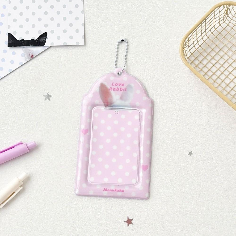 Portafoto in PVC Resistente con Catena Design Pois Proteggi Carte Stampa Orecchie Animali Custodia per Carte Kpop 3 pollici
