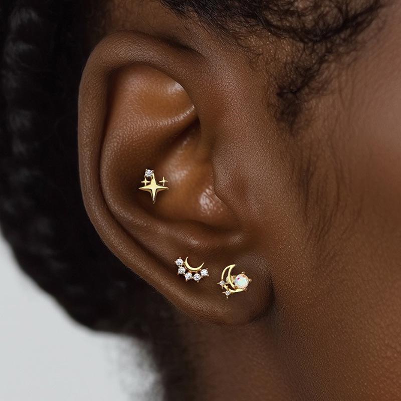 Elegant Titanium Alloy Zirconia Stud Earrings - Versatile Internal Thread for Ear Cartilage & Lip Piercings