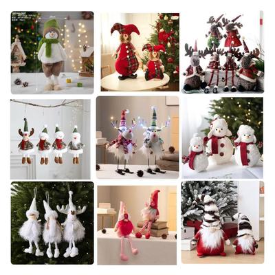 Yeti Weihnachtsschmuck: Figuren von altem Mann, gesichtsloser Puppe, Schneemann und Rentier.