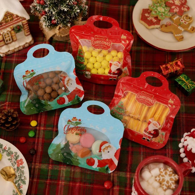 2/20PCS Self-Sealing Christmas Gifts Bag Snack Candy Cookie Packaging Bags Resealable Cartoon Santa Snowman Pattern Handbags