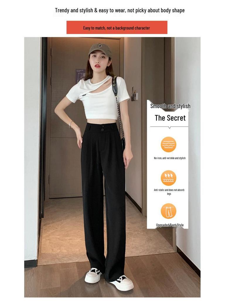 Women's 2025 Spring/Summer High-Waisted White Drape Slimming Wide-Leg Floor-Length Pants