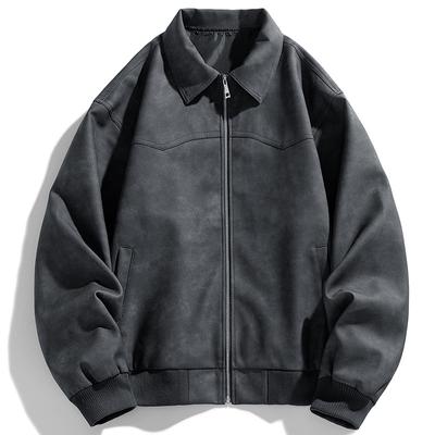 Americká retro krátká bunda z imitace semiše jaro a podzim klopa kožená bunda pánská