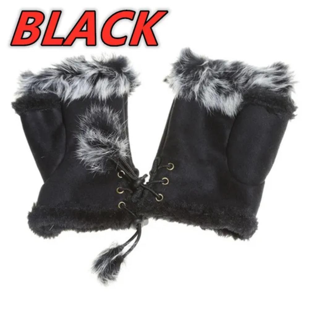1PAIR Women Fashion Gloves Half Finger Warmer Winter and Autumn Gloves Arm Crochet Knitted Rabbit Hair Mitten Warm Rhombus Artificial Gloves