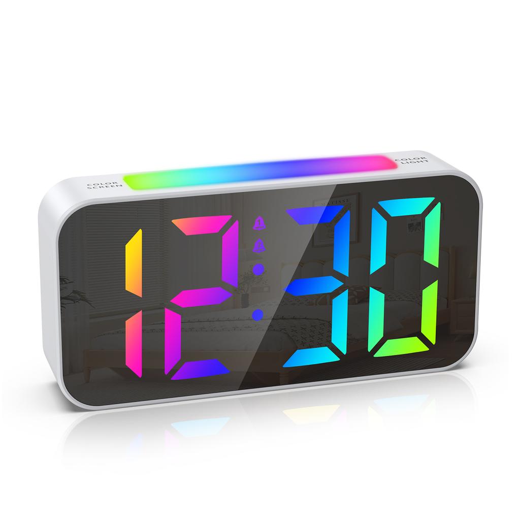 Digital Alarm Clock RGB LED Colorful Clocks Loud Alarm Clocks with Night Light for Home Office Best Gifts