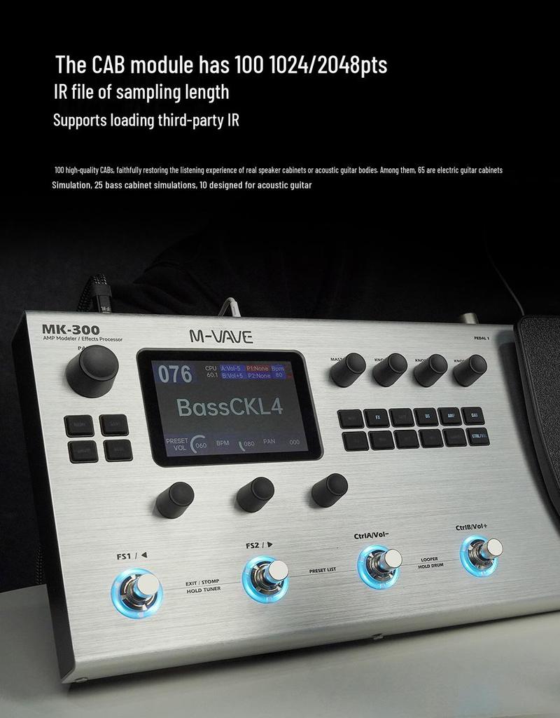 M-VAVE MK-300 Multi-Effects Pedal with Drum Machine & Volume Control for Guitar/Bass