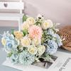 Artificial Mixed Flower Realistic Pan Weaving Tea Rose Chrysanthemum Silk Fake Bouquet for Wedding