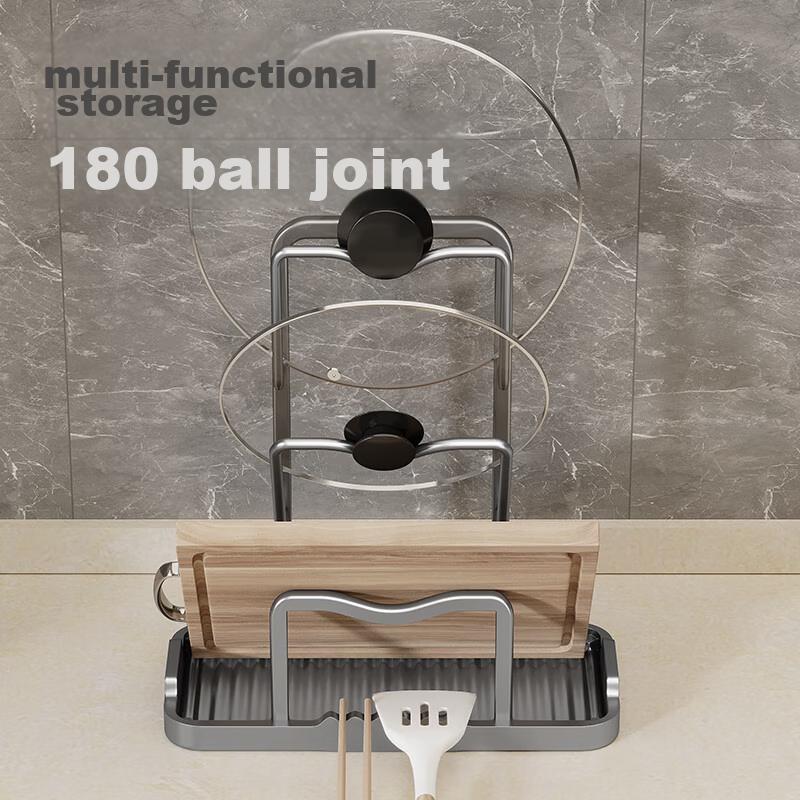 Huxiansen Kitchen Pot Lid Rack Storage Shelf, No Drilling Required, Countertop Chopping Board Holder, Cutting Board Stand, Pot And Spatula Rack