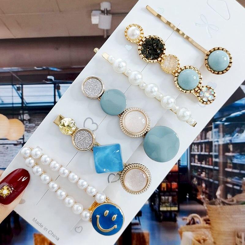 

8 шт./компл., набор акриловых заколок для волос с жемчугом и кристаллами для женщин, заколки с геометрическим рисунком в стиле ретро, ​​аксессуары для волос для девочек, модные украшения