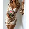 Women's Long-sleeved Square Neck Sexy Low-cut Printed Slim Short Dress