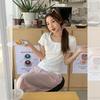 Pure Lace Low Crew Neck Short Sleeve T-Shirt Women's Summer New Clavicle Button Slim Fit Bottom Shirt Top