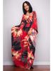 Handgemachter schwarzer & roter floraler langer Strand-Überwurf-Kimono für Damen