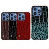 ABEEL For iPhone 16 Pro Max Case Electroplating Edge Crocodile Texture Genuine Cow Leather Back Phone Cover