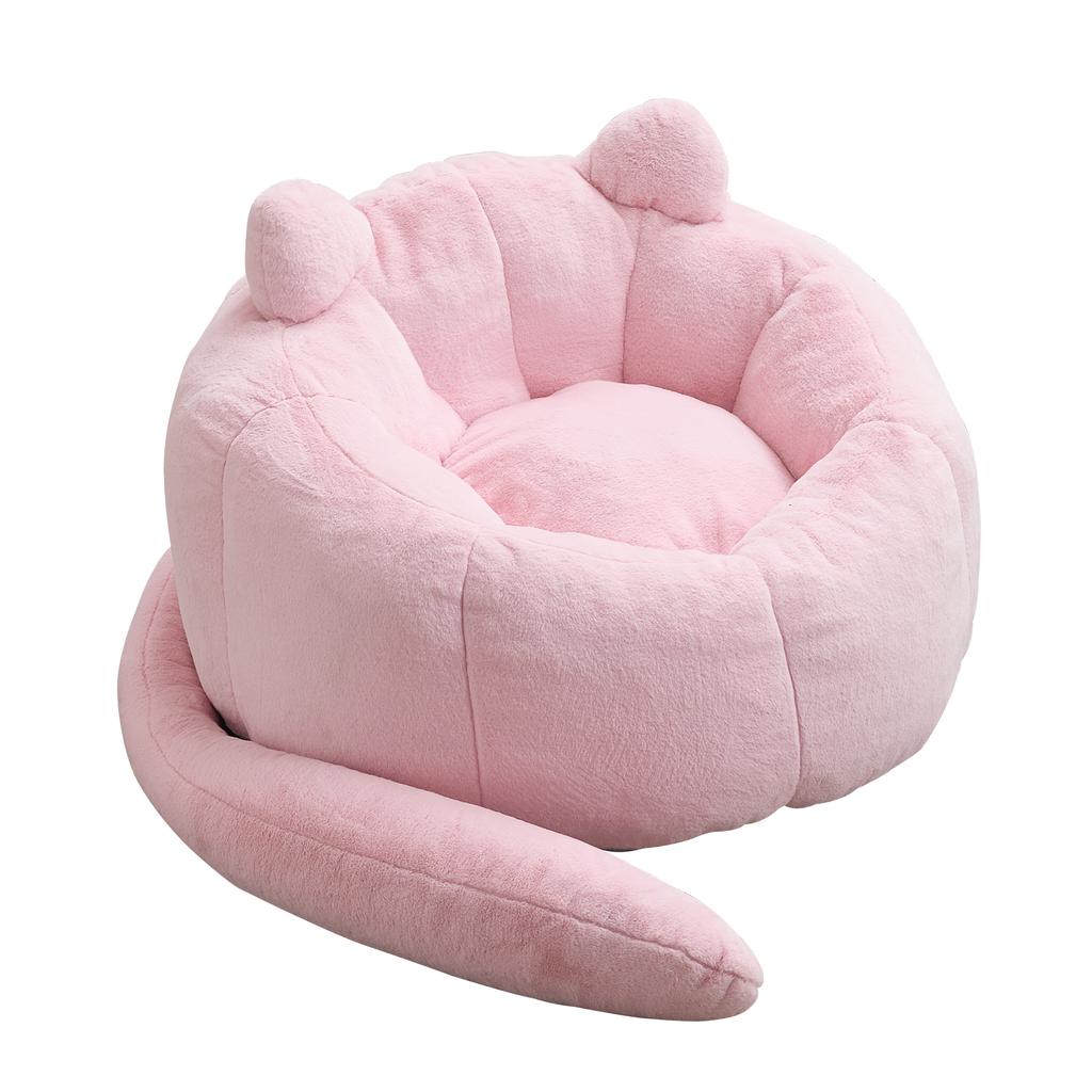 Cat-Shaped Sofa with Long Tail Adult Beanbag without Installation Suitable for Living Room, Bedroom etc. Relax and Enjoy Life, Pink