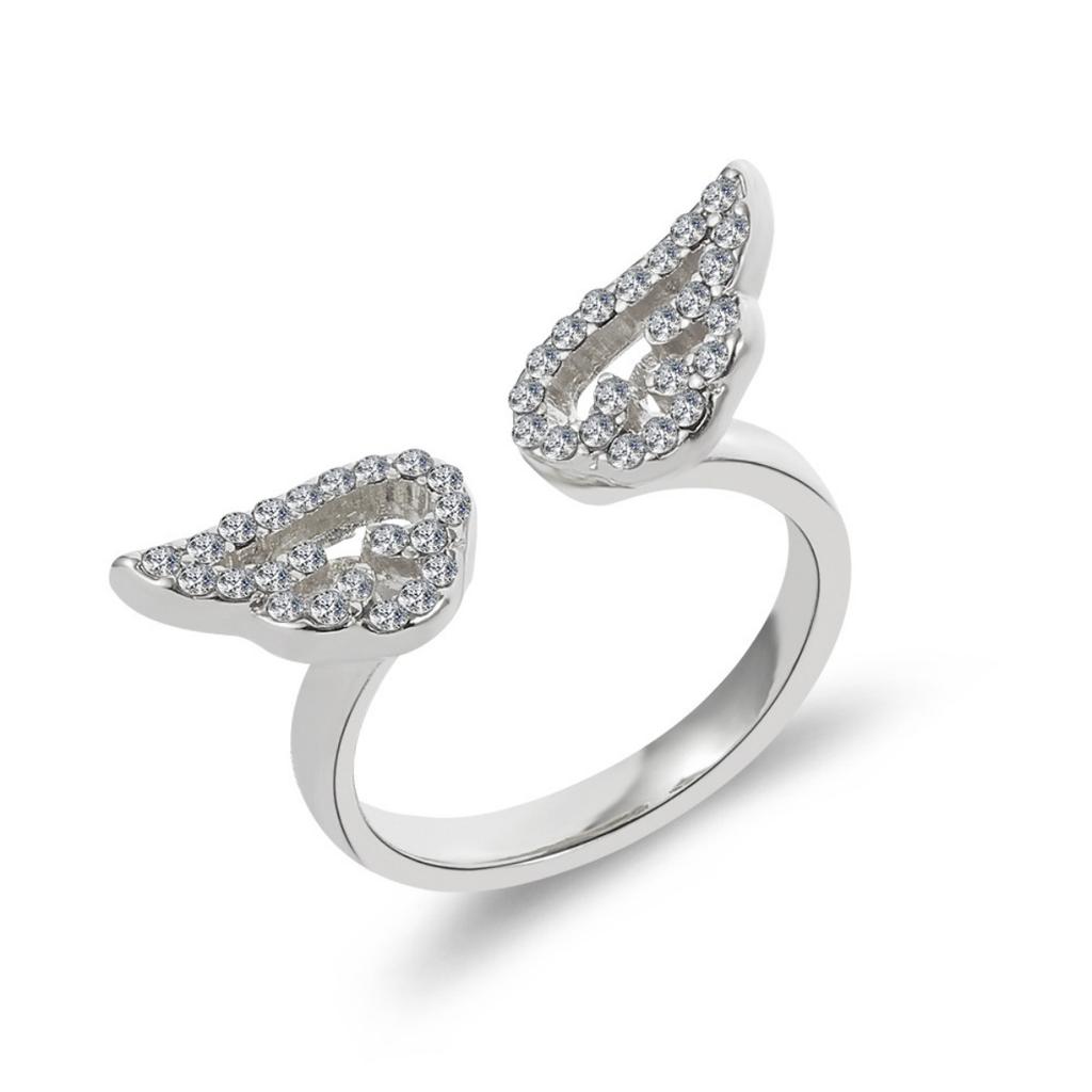 Romantic Shiny Rhinestone Angel Wings Open Rings For Women Men Luxury Dainty Hollow Wing Stackable Finger Rings Wedding Jewelry