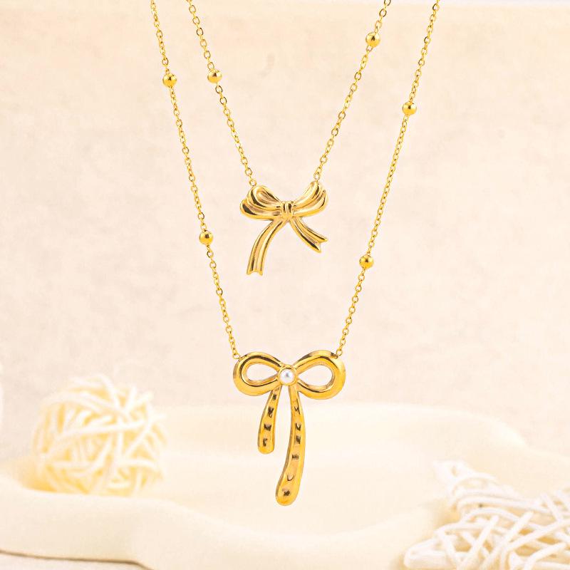 Simple Bow Necklace Female Niche Versatile Titanium Steel Collarbone Chain Niche Fashion Premium Durable Quality