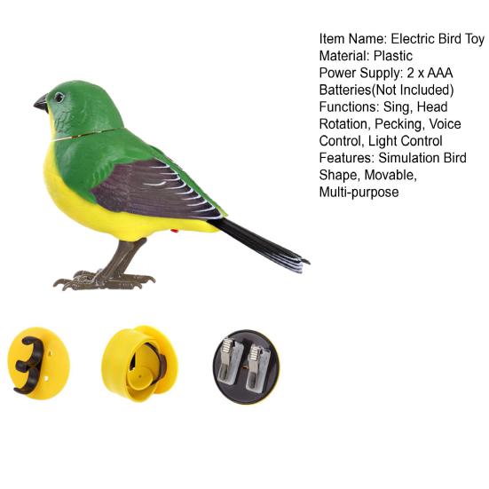 Elektronisches Simulations-Vogelspielzeug mit 3 Standfüßen, Geräusch- und Bewegungsaktivierung