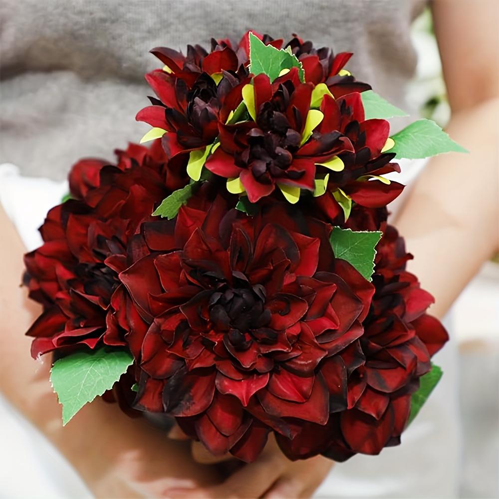Dahlia for Indoor and Outdoor Use in Tall Vases, Artificial Flowers (merlot Red)