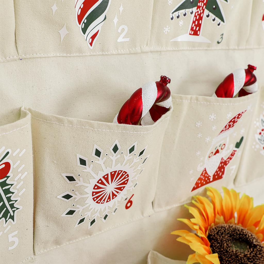 Christmas Advent Calendar Hanging Bag 24-Compartment DIY Fabric Storage Bag Christmas Decor Calendar Children's Gift Holiday De