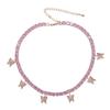 In Stock Fashion Women Iced Out Bling Brass Jewelry CZ Tennis Chain Butterfly Charm Pendant Choker Necklace for Wedding & Party