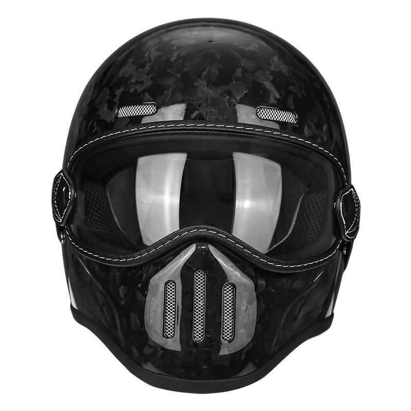 Fiberglass Retro Full Face Motorcycle Helmet with Pig Nose Design for Men and Women - Small Shell, Harley Cruiser Style.
