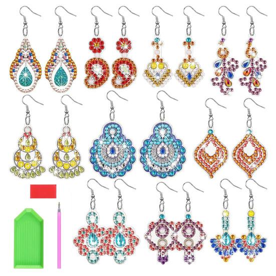 

10 пар серег с алмазной росписью, блестящий дизайн, ручной работы, снятие стресса, набор для изготовления сережек своими руками F