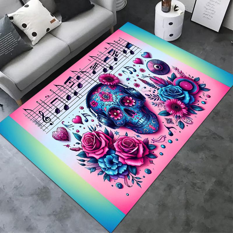 1PC Skull Dark Gothic Pattern printed Carpet Rug for Living Room Bedroom Home Sofa Decoration,Non-slip Floor Mat Floor mat