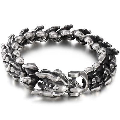 Punk Rock Chinese Loong Dragon Head & Body Chain Bracelet for Man Matte Brushed Stainless Steel Bracelets Men's Male Jewellery