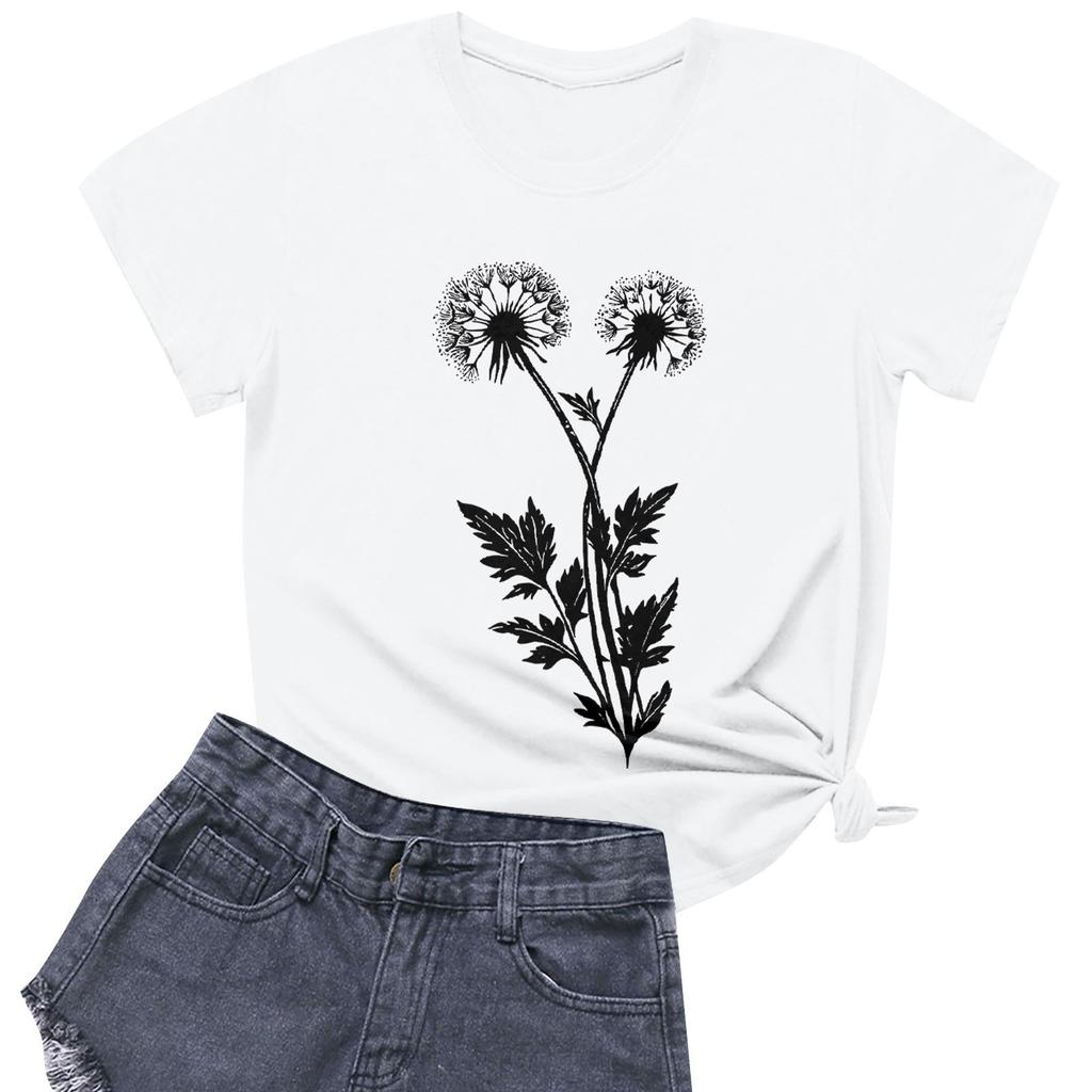 Women's Fashion Casual Printed Short Sleeve Round Neck Pullover Tops