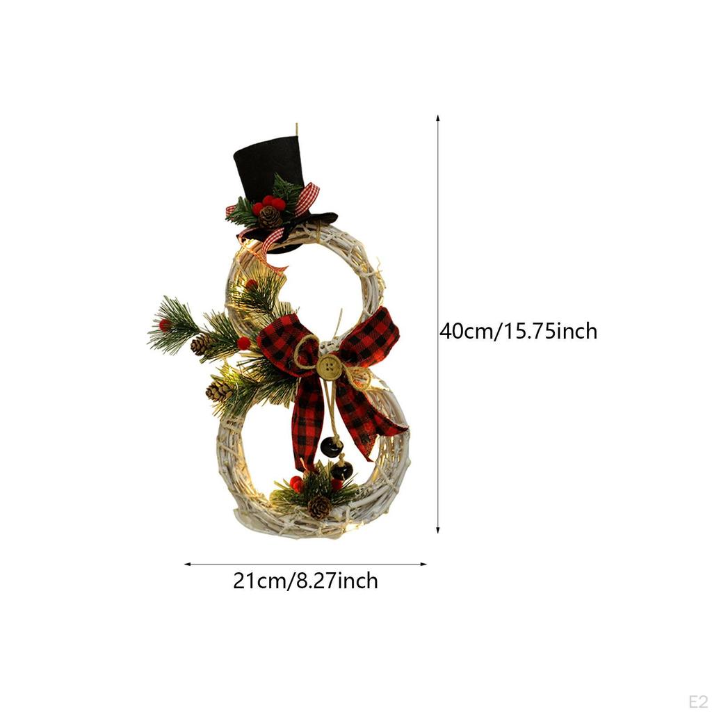 Christmas Wreath with Lights Pine Cone Hanging Ornament Artificial Snowman for