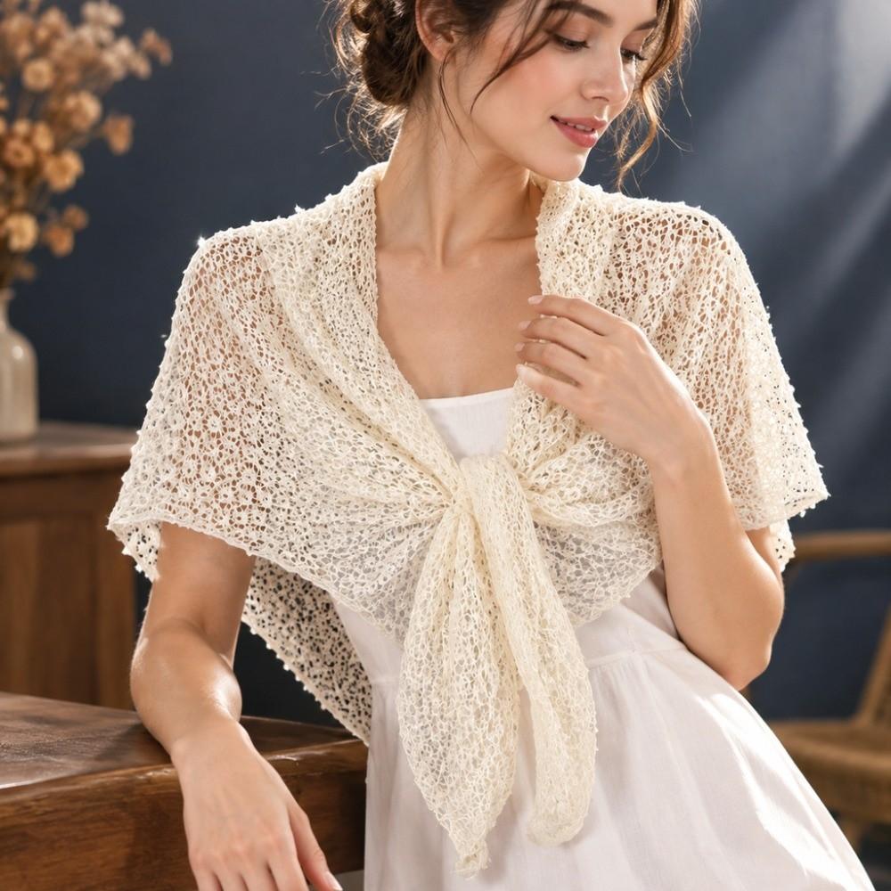 Hollow Out Knitted Shawl Breathable Scarf Coverup Fashion Triangle Wrap Beach Travel