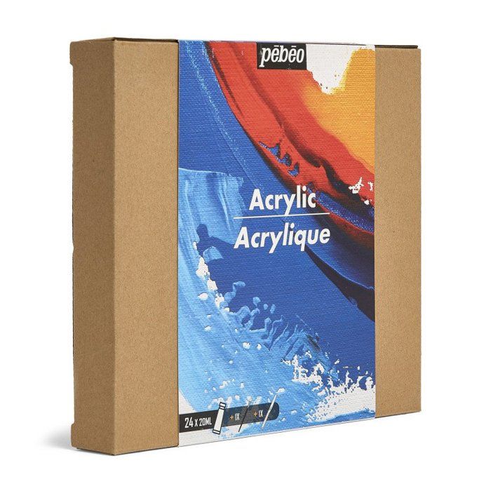 Pebeo - Peintures Acryliques - Studio acrylics - set 24 tubes 20 ml couleurs assorties + accessoires