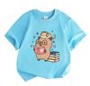 Kids Boys Girls 100% Cotton Crew Neck Short Sleeve T-Shirt, Cute Capybara Reading Book Cat With Headphones Print Casual Comfy Tee For Daily School Pla