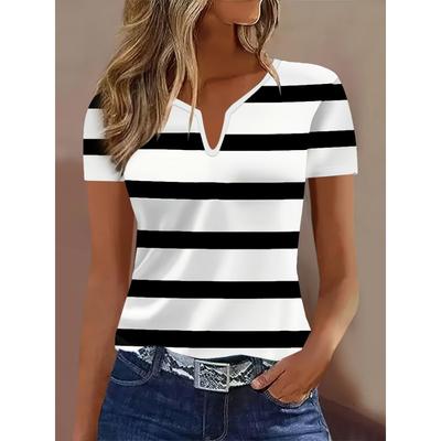 T-shirt da donna con scollo a V Abbigliamento per la casa Fantasia a righe T-shirt da donna