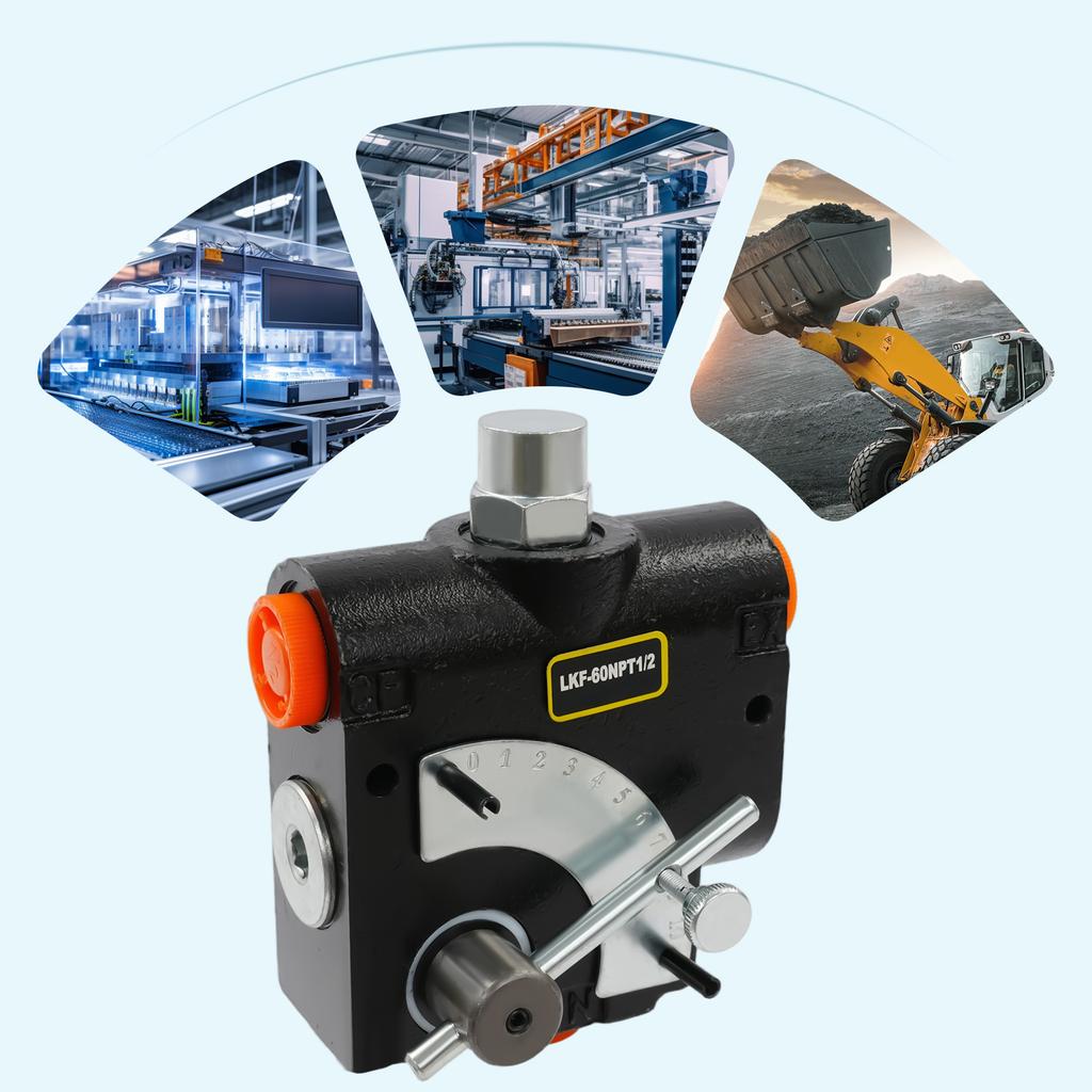 Cast Iron Hydraulic Adjustable Flow Control Valve - 0-16 GPM Variable Speed, 1/2" NPT Port - for Tractors & Hydraulic Systems