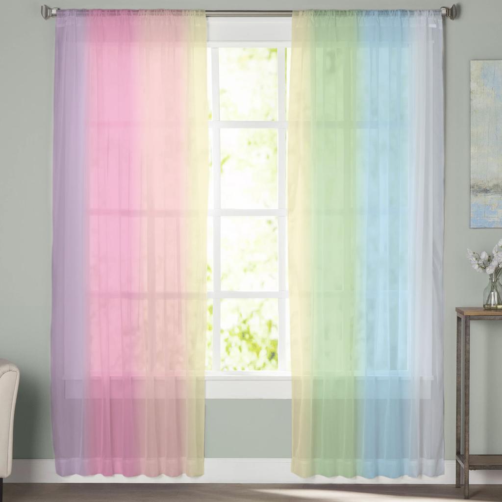 Candy Rainbow Stripes Rene voile gardiner til stuen Trykt Tyll Vindu Gardin Luksus Hjem Balkong Dekor Draper